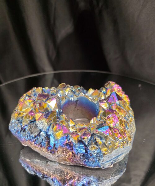 Alternative view of Rainbow Quartz Candle No. 5 Aura, Titanium, Point, Cluster, Gemstone Tealight Holder 703g H6xW12xD10cm