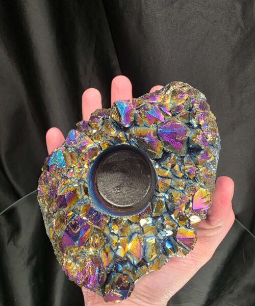 Rainbow Quartz Candle No. 5 Aura, Titanium, Point, Cluster, Gemstone Tealight Holder 703g H6xW12xD10cm - Image 6