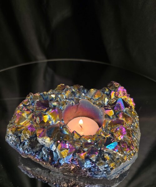 Rainbow Quartz Candle No. 5 Aura, Titanium, Point, Cluster, Gemstone Tealight Holder 703g H6xW12xD10cm - Image 9