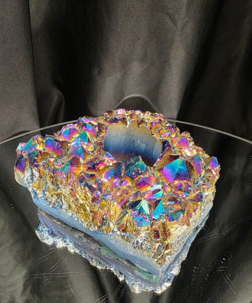 Alternative view of Rainbow Quartz Candle No. 4 Aura, Titanium, Point, Cluster, Gemstone Tealight Holder 969g H5.5xW15xD12cm