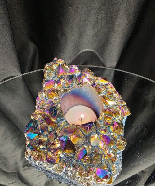 Rainbow Quartz Candle No. 4 Aura, Titanium, Point, Cluster, Gemstone Tealight Holder 969g H5.5xW15xD12cm - Image 11
