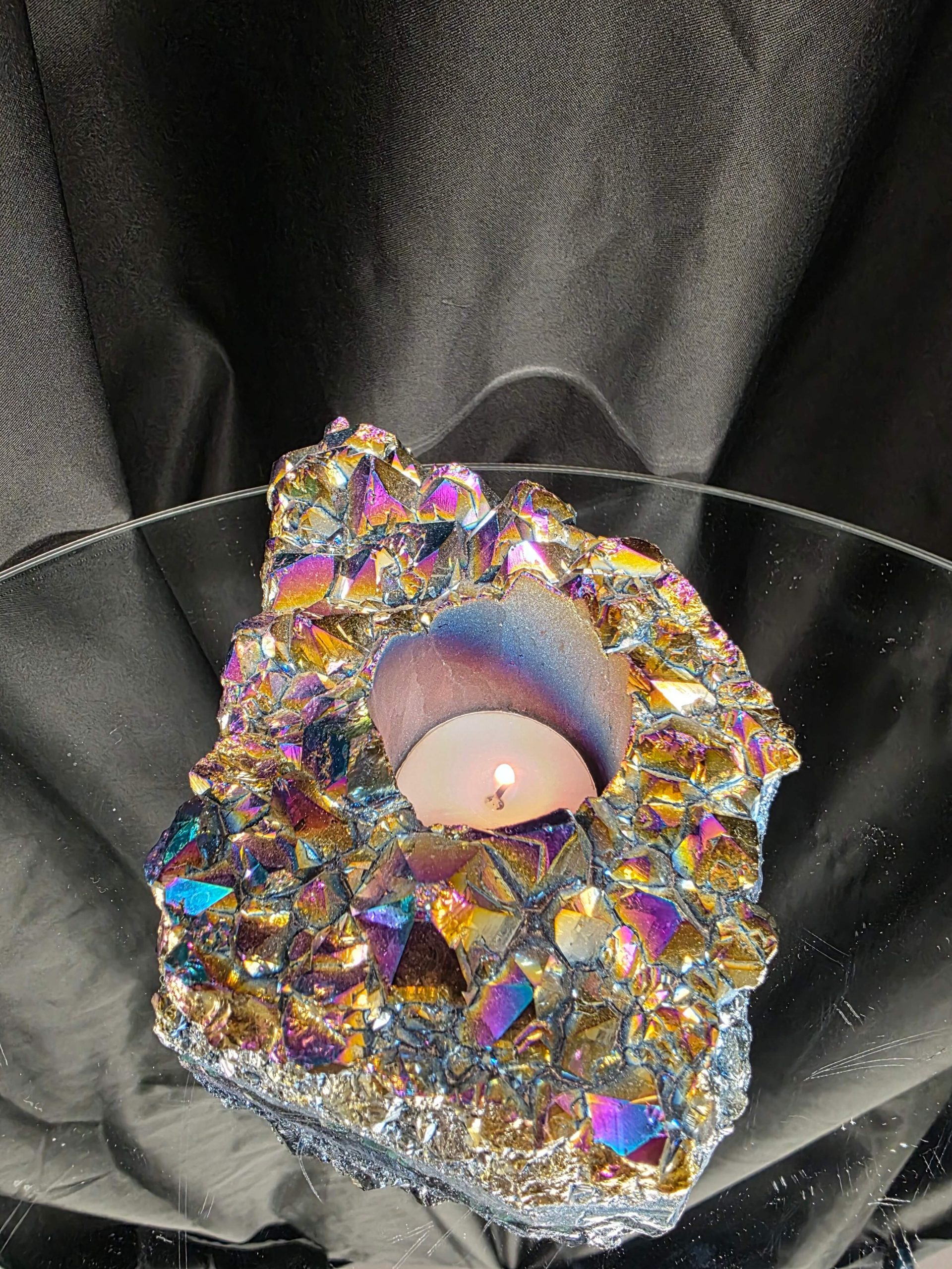 Rainbow Quartz Candle No. 4 Aura, Titanium, Point, Cluster, Gemstone Tealight Holder 969g H5.5xW15xD12cm - Image 11
