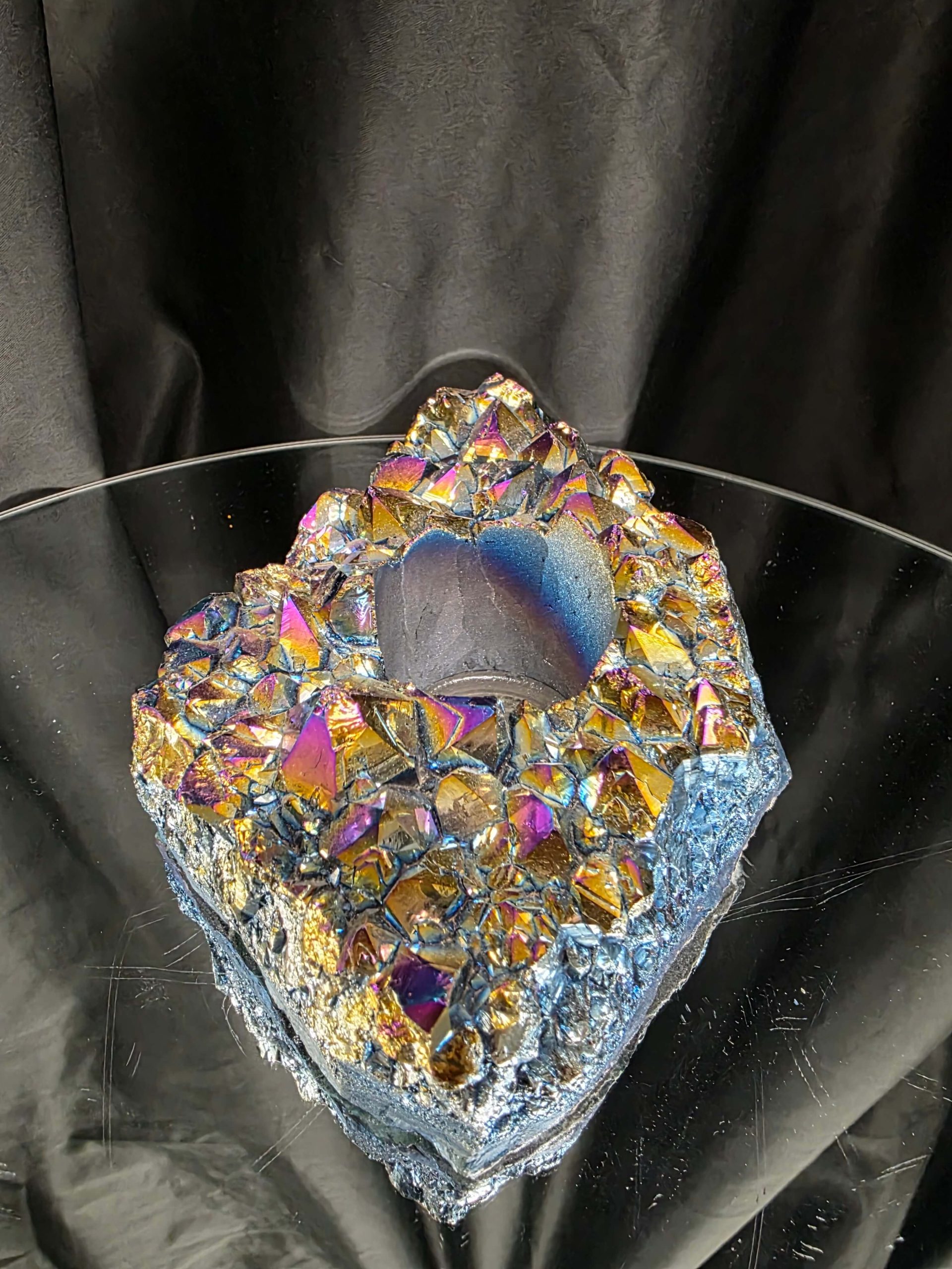 Rainbow Quartz Candle No. 4 Aura, Titanium, Point, Cluster, Gemstone Tealight Holder 969g H5.5xW15xD12cm - Image 3