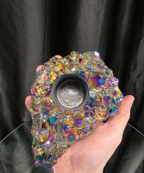 Rainbow Quartz Candle No. 4 Aura, Titanium, Point, Cluster, Gemstone Tealight Holder 969g H5.5xW15xD12cm - Image 6