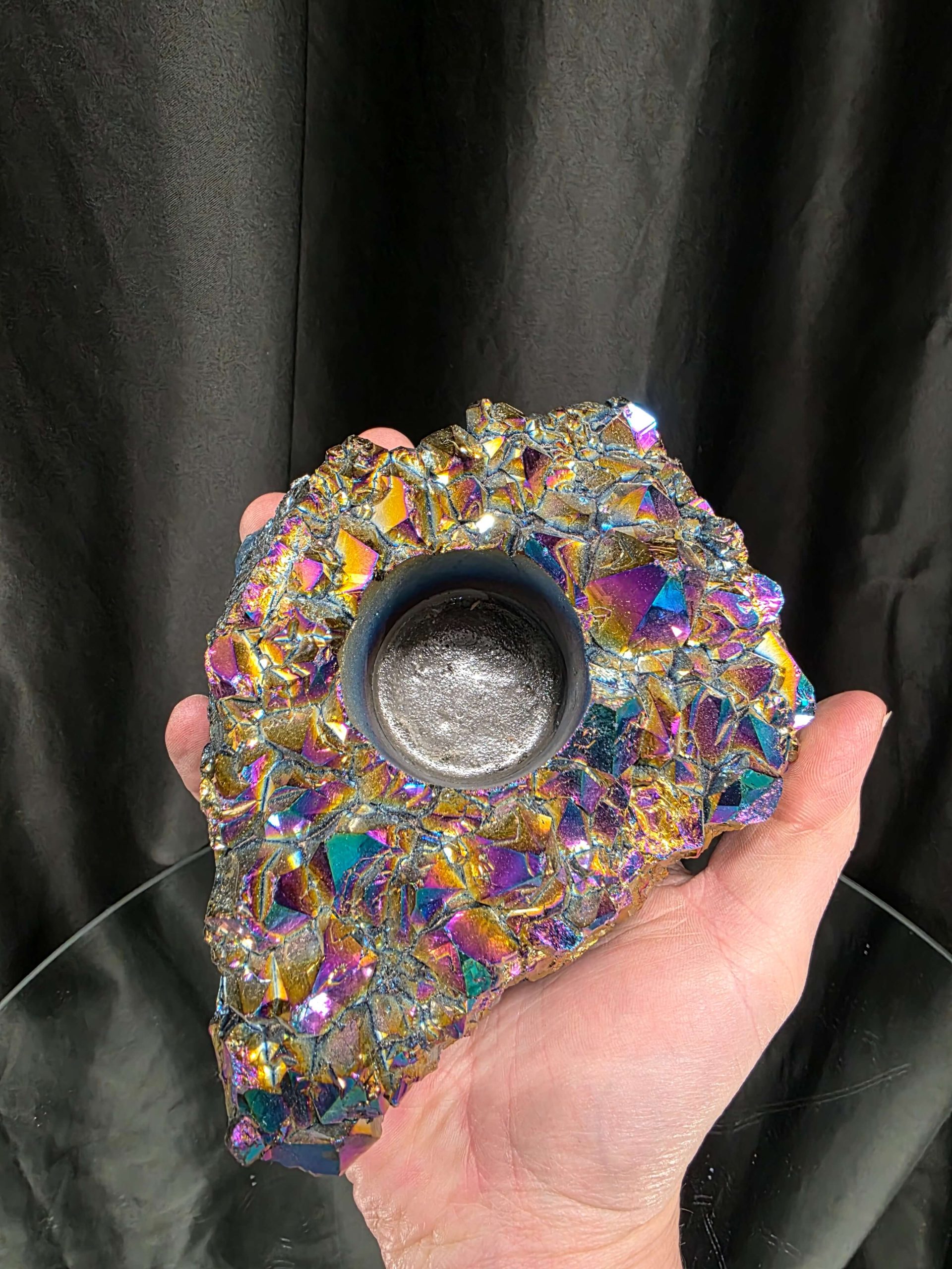 Rainbow Quartz Candle No. 4 Aura, Titanium, Point, Cluster, Gemstone Tealight Holder 969g H5.5xW15xD12cm - Image 6