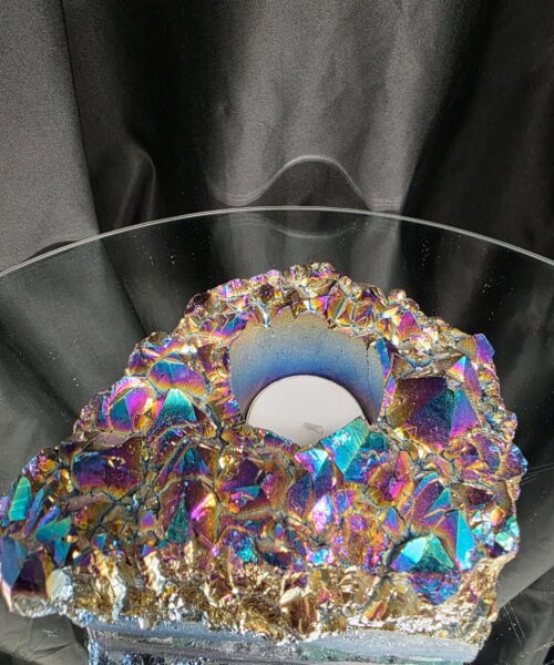 Rainbow Quartz Candle No. 4 Aura, Titanium, Point, Cluster, Gemstone Tealight Holder 969g H5.5xW15xD12cm - Image 9