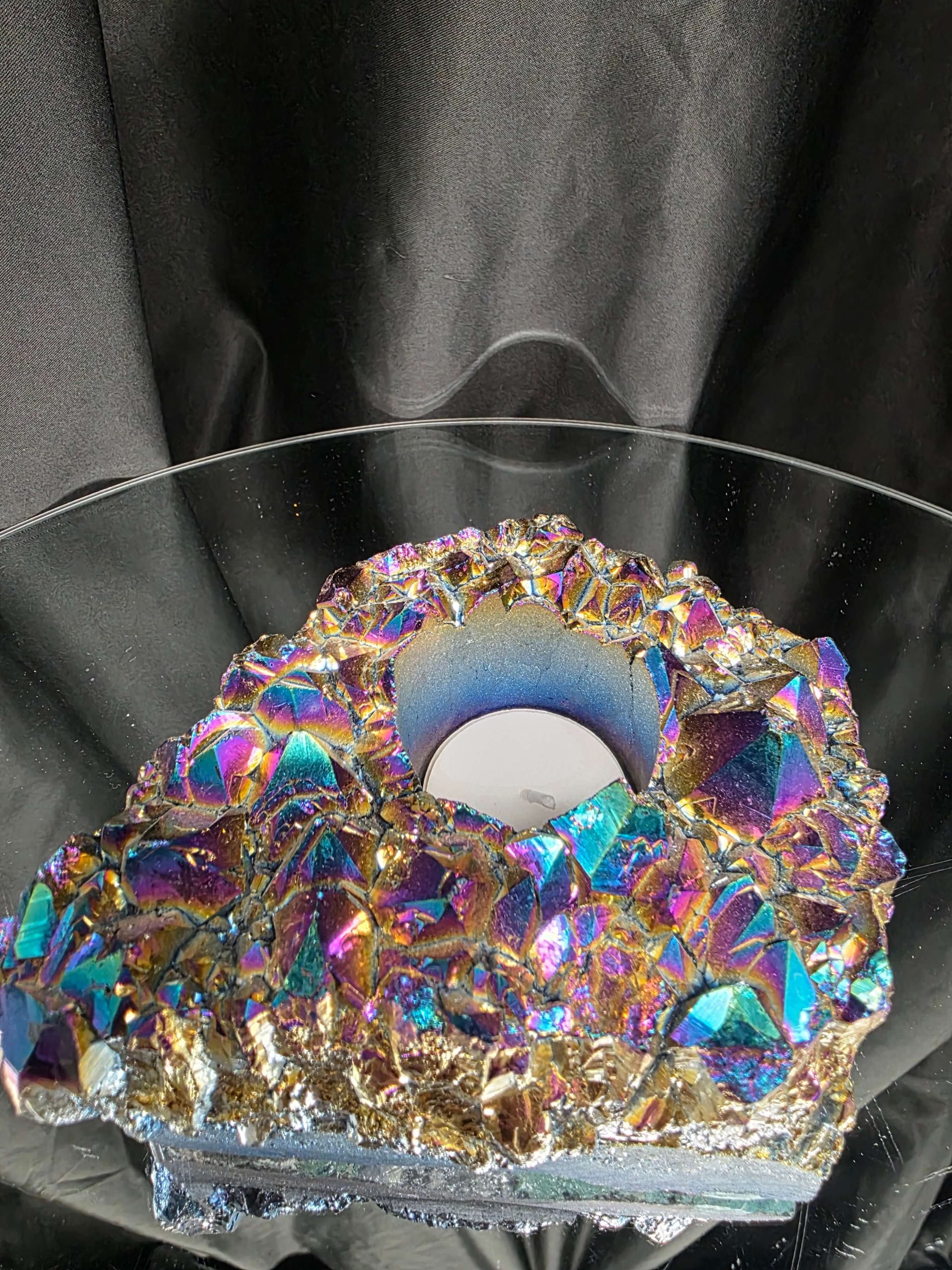 Rainbow Quartz Candle No. 4 Aura, Titanium, Point, Cluster, Gemstone Tealight Holder 969g H5.5xW15xD12cm - Image 9