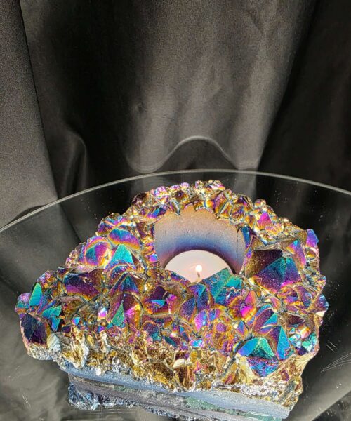 Rainbow Quartz Candle No. 4 Aura, Titanium, Point, Cluster, Gemstone Tealight Holder 969g H5.5xW15xD12cm - Image 10