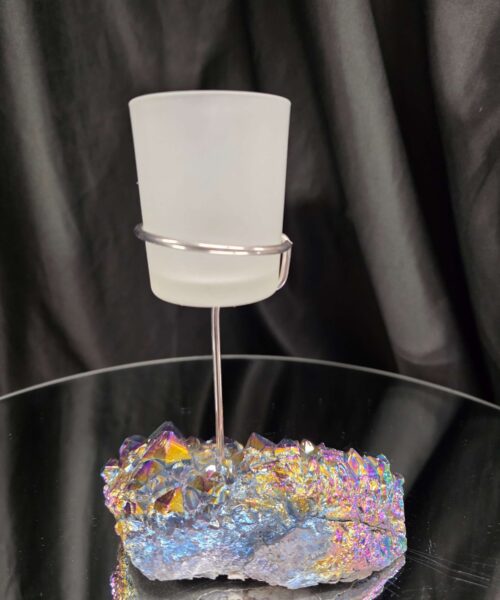Alternative view of Premium A Grade Rainbow Candle No. 2 Quartz Cluster Druzy / 1 Cup Tealight Holders 503g H16.5xW12.5xD8cm