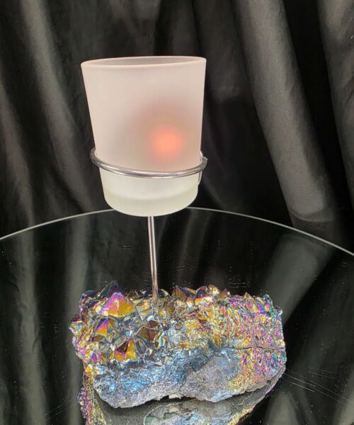 Premium A Grade Rainbow Candle No. 2 Quartz Cluster Druzy / 1 Cup Tealight Holders 503g H16.5xW12.5xD8cm