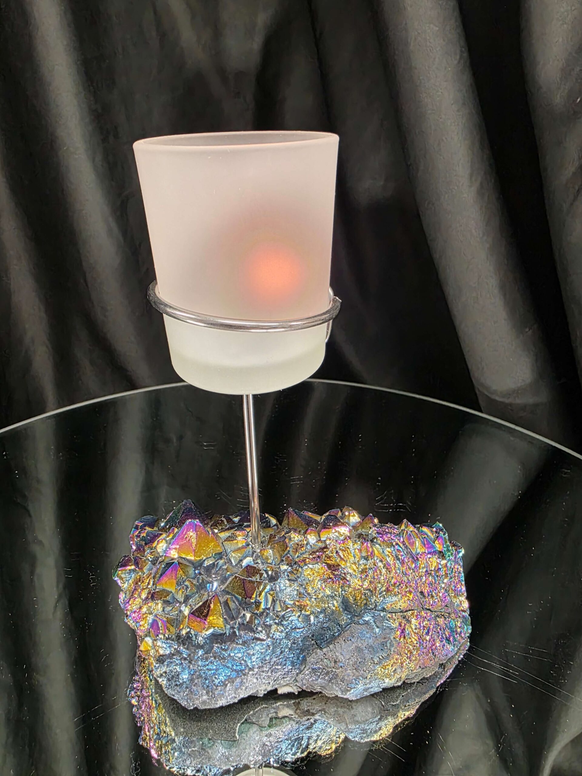 Premium A Grade Rainbow Candle No. 2 Quartz Cluster Druzy / 1 Cup Tealight Holders 503g H16.5xW12.5xD8cm