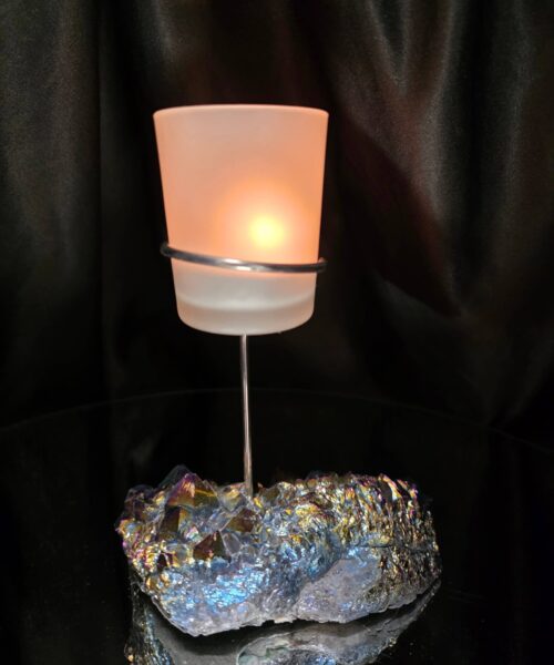 Premium A Grade Rainbow Candle No. 2 Quartz Cluster Druzy / 1 Cup Tealight Holders 503g H16.5xW12.5xD8cm - Image 12
