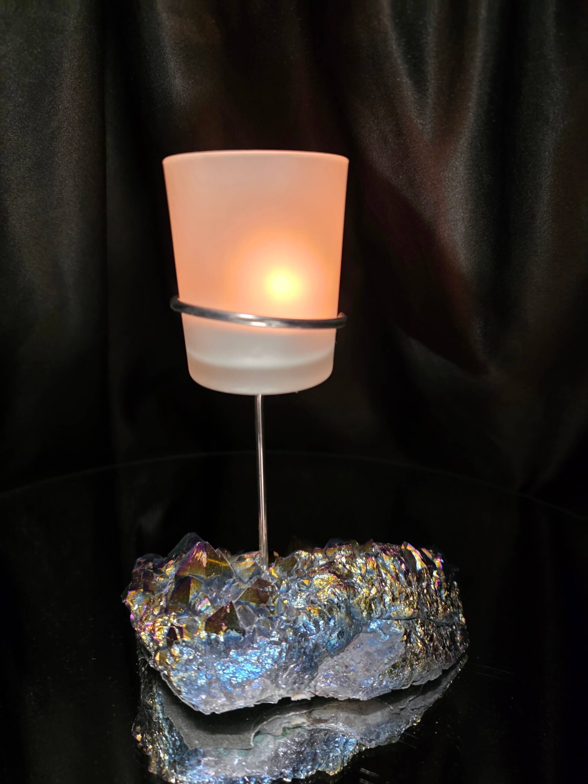 Premium A Grade Rainbow Candle No. 2 Quartz Cluster Druzy / 1 Cup Tealight Holders 503g H16.5xW12.5xD8cm - Image 12