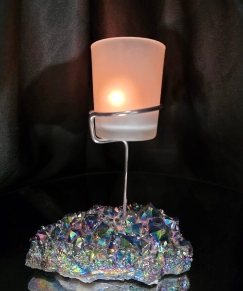 Premium A Grade Rainbow Candle No. 2 Quartz Cluster Druzy / 1 Cup Tealight Holders 503g H16.5xW12.5xD8cm - Image 13