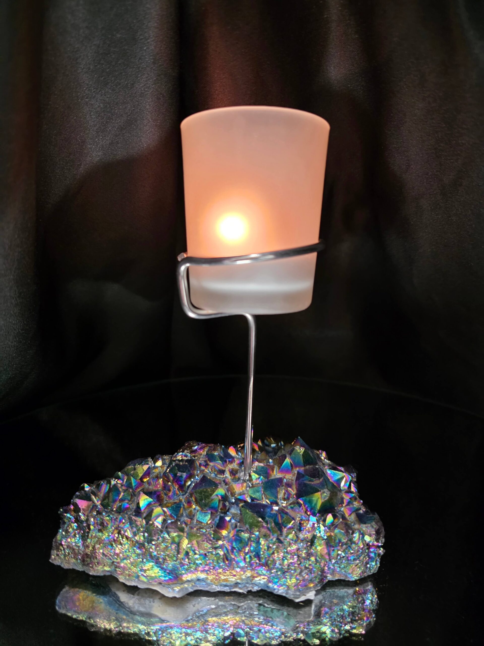 Premium A Grade Rainbow Candle No. 2 Quartz Cluster Druzy / 1 Cup Tealight Holders 503g H16.5xW12.5xD8cm - Image 13