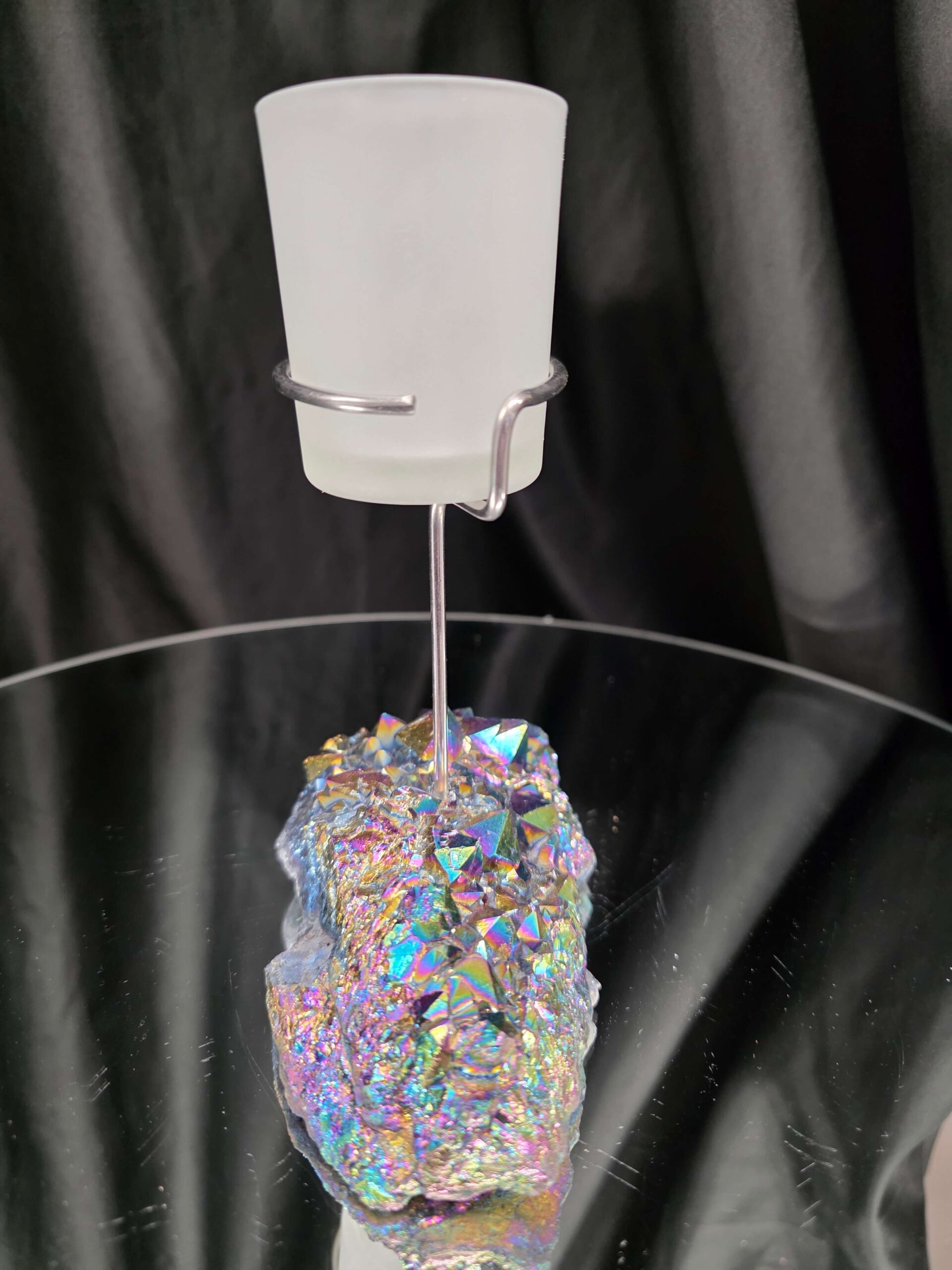 Premium A Grade Rainbow Candle No. 2 Quartz Cluster Druzy / 1 Cup Tealight Holders 503g H16.5xW12.5xD8cm - Image 3