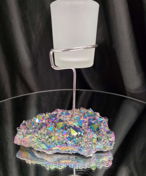 Premium A Grade Rainbow Candle No. 2 Quartz Cluster Druzy / 1 Cup Tealight Holders 503g H16.5xW12.5xD8cm - Image 4