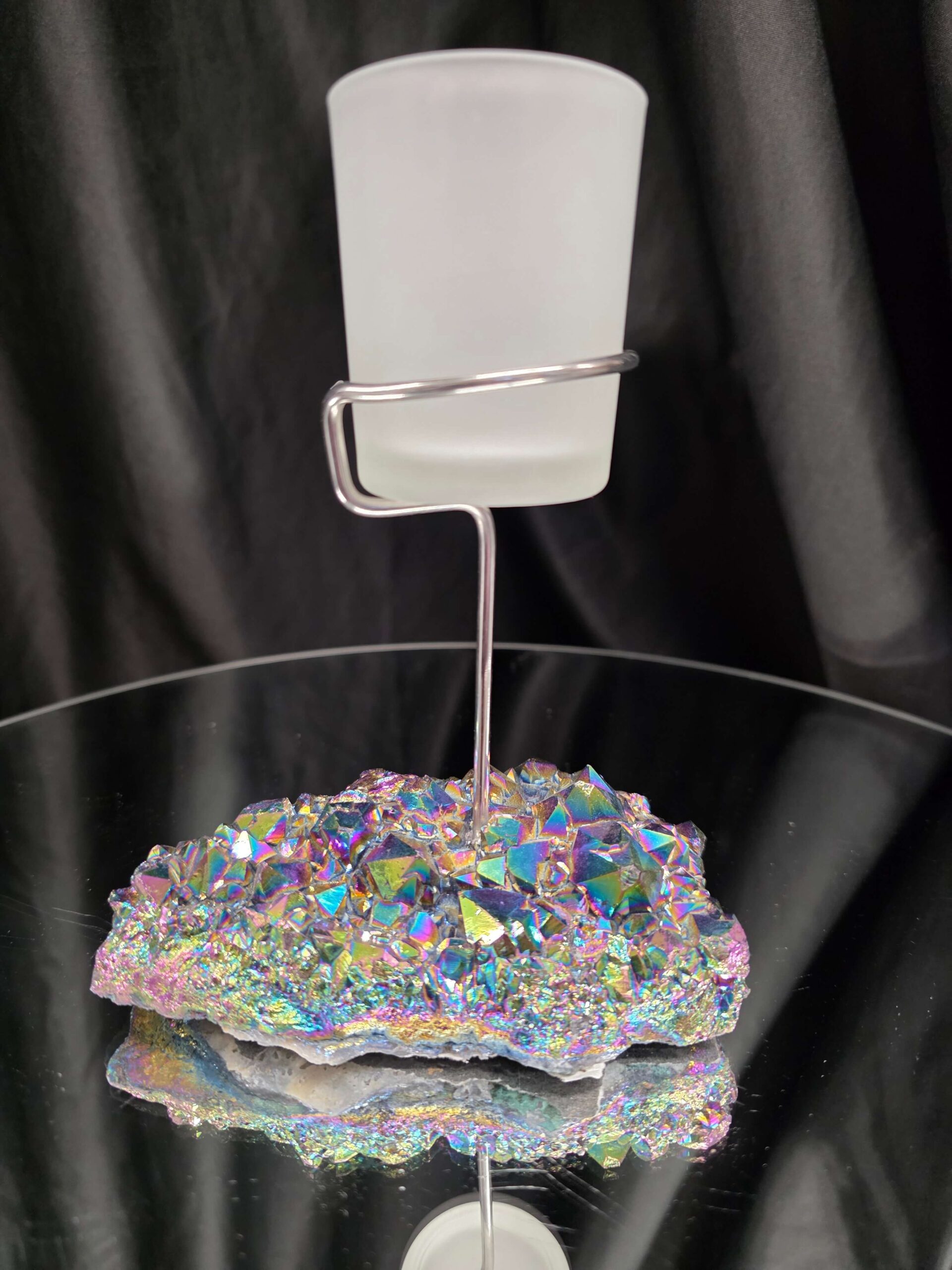 Premium A Grade Rainbow Candle No. 2 Quartz Cluster Druzy / 1 Cup Tealight Holders 503g H16.5xW12.5xD8cm - Image 4