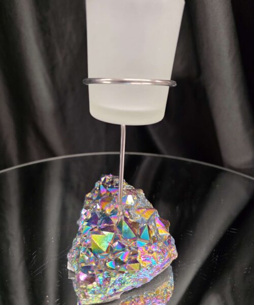 Premium A Grade Rainbow Candle No. 2 Quartz Cluster Druzy / 1 Cup Tealight Holders 503g H16.5xW12.5xD8cm - Image 5