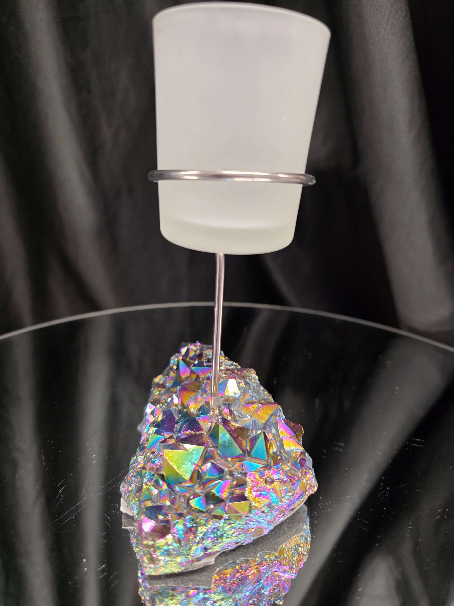 Premium A Grade Rainbow Candle No. 2 Quartz Cluster Druzy / 1 Cup Tealight Holders 503g H16.5xW12.5xD8cm - Image 5