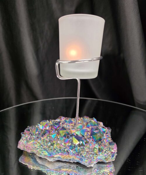 Premium A Grade Rainbow Candle No. 2 Quartz Cluster Druzy / 1 Cup Tealight Holders 503g H16.5xW12.5xD8cm - Image 10