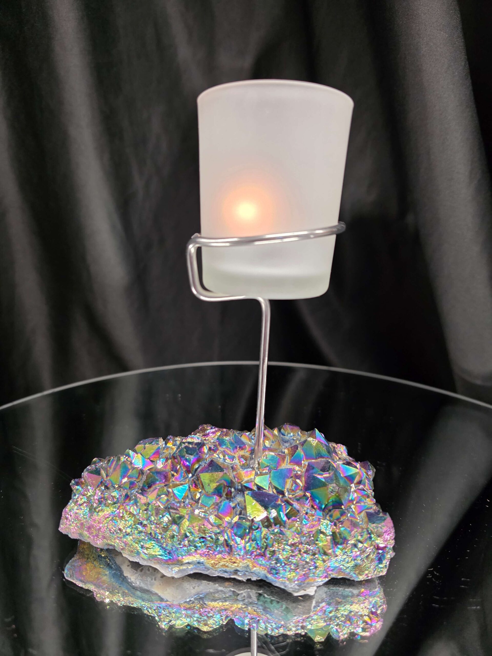 Premium A Grade Rainbow Candle No. 2 Quartz Cluster Druzy / 1 Cup Tealight Holders 503g H16.5xW12.5xD8cm - Image 10