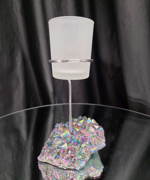 Alternative view of Premium A Grade Rainbow Candle No. 3 Quartz Cluster Druzy / 1 Cup Tealight Holders 392g H17xW10xD9cm