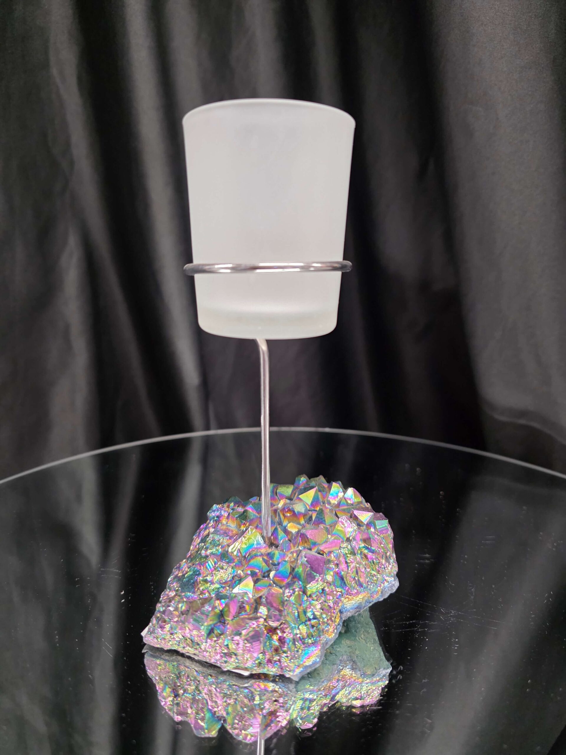 Premium A Grade Rainbow Candle No. 3 Quartz Cluster Druzy / 1 Cup Tealight Holders 392g H17xW10xD9cm - Image 2