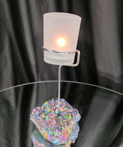 Premium A Grade Rainbow Candle No. 3 Quartz Cluster Druzy / 1 Cup Tealight Holders 392g H17xW10xD9cm - Image 11