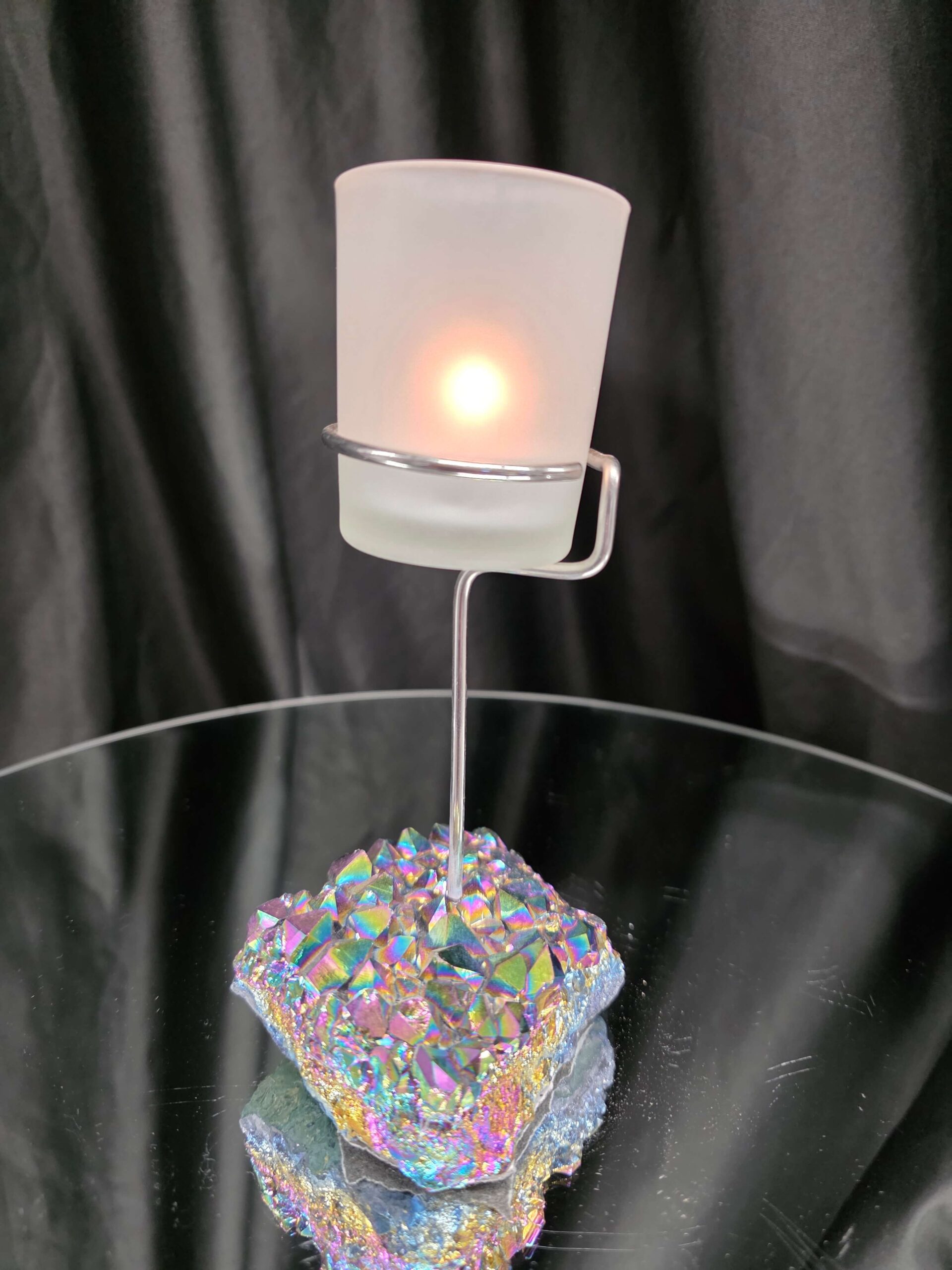 Premium A Grade Rainbow Candle No. 3 Quartz Cluster Druzy / 1 Cup Tealight Holders 392g H17xW10xD9cm - Image 11