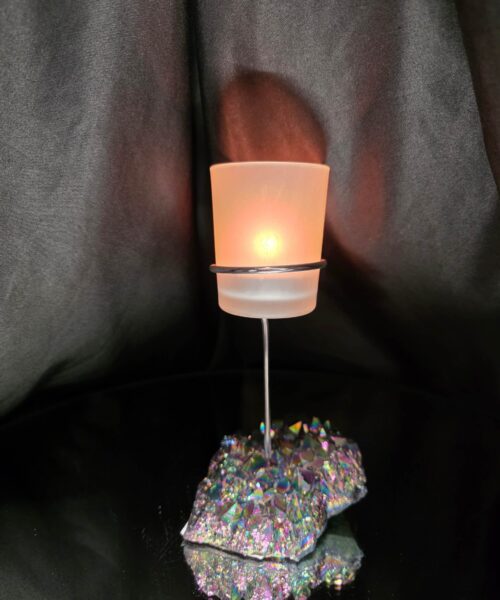 Premium A Grade Rainbow Candle No. 3 Quartz Cluster Druzy / 1 Cup Tealight Holders 392g H17xW10xD9cm - Image 12