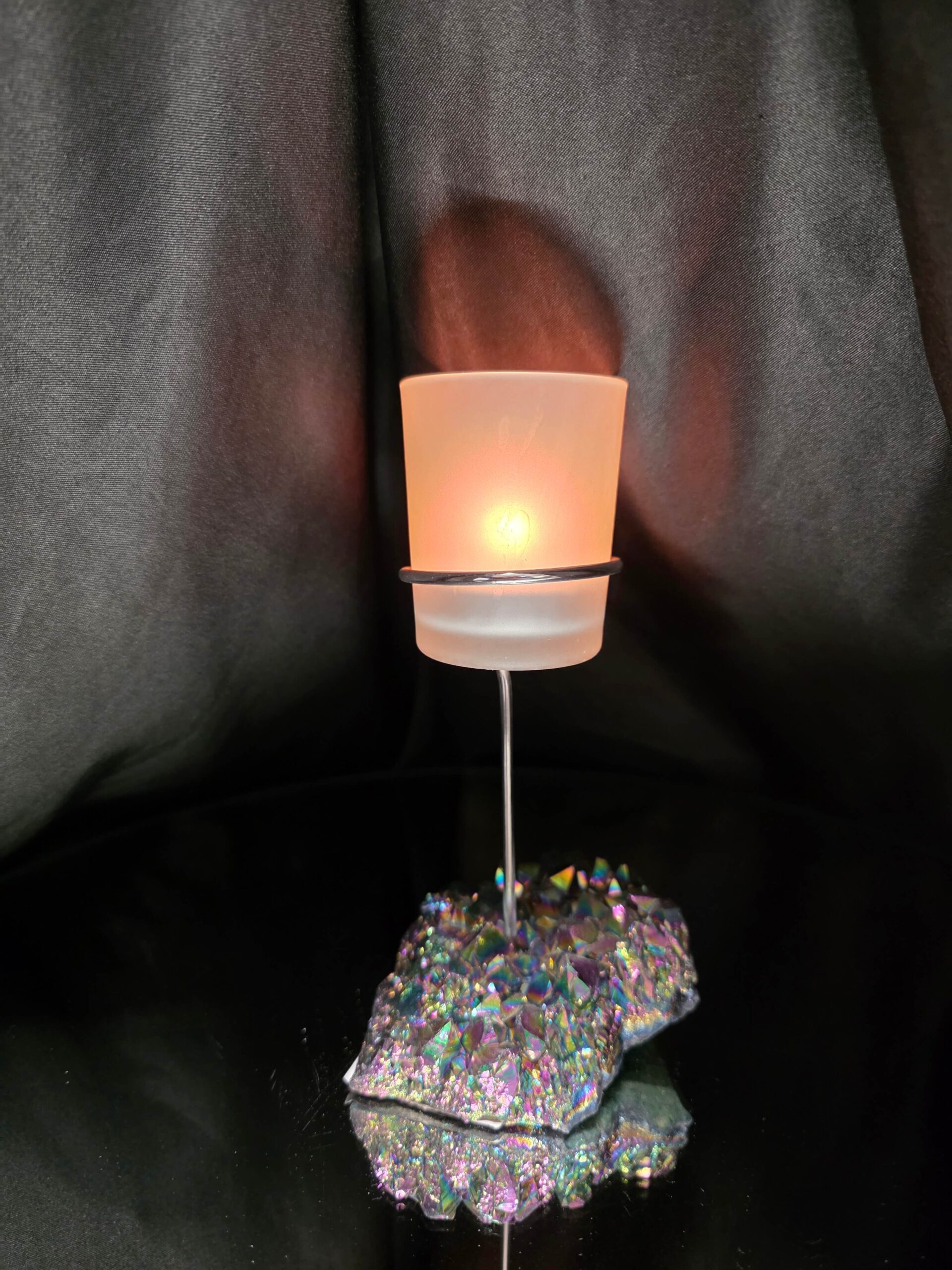 Premium A Grade Rainbow Candle No. 3 Quartz Cluster Druzy / 1 Cup Tealight Holders 392g H17xW10xD9cm - Image 12