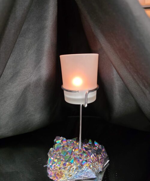 Premium A Grade Rainbow Candle No. 3 Quartz Cluster Druzy / 1 Cup Tealight Holders 392g H17xW10xD9cm
