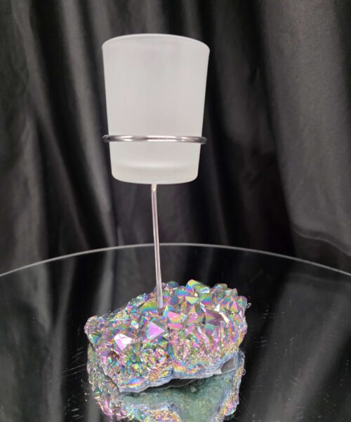 Premium A Grade Rainbow Candle No. 3 Quartz Cluster Druzy / 1 Cup Tealight Holders 392g H17xW10xD9cm - Image 3