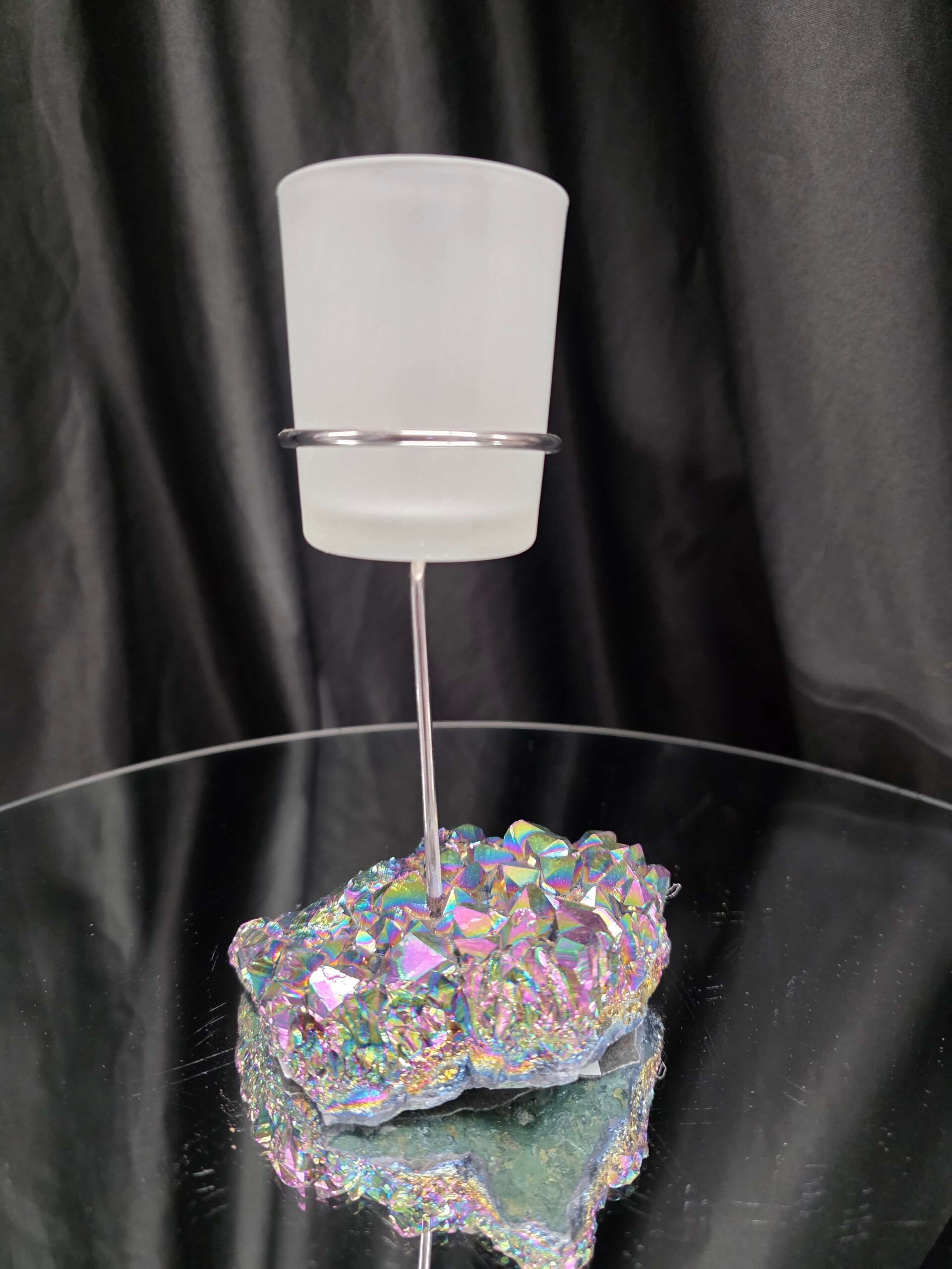 Premium A Grade Rainbow Candle No. 3 Quartz Cluster Druzy / 1 Cup Tealight Holders 392g H17xW10xD9cm - Image 3