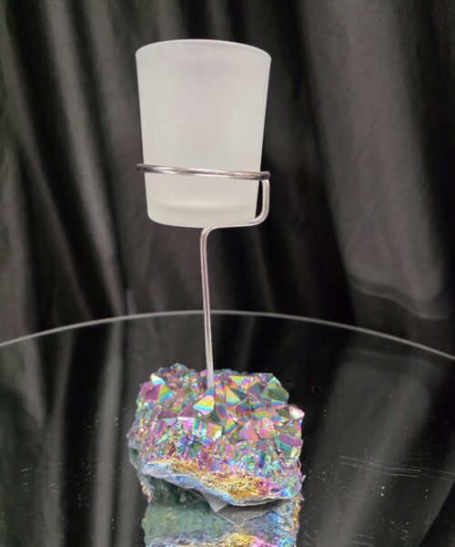 Premium A Grade Rainbow Candle No. 3 Quartz Cluster Druzy / 1 Cup Tealight Holders 392g H17xW10xD9cm - Image 4