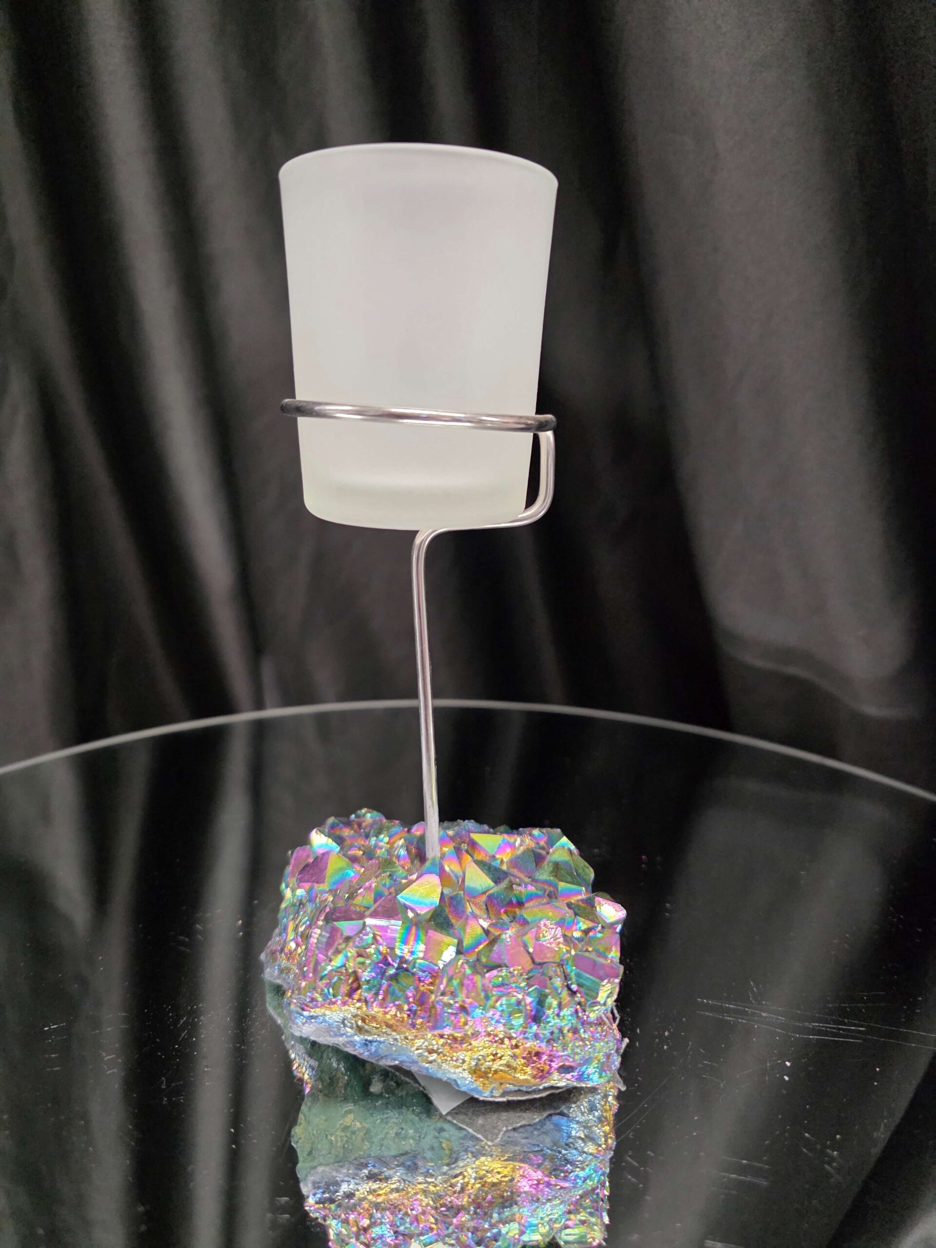 Premium A Grade Rainbow Candle No. 3 Quartz Cluster Druzy / 1 Cup Tealight Holders 392g H17xW10xD9cm - Image 4