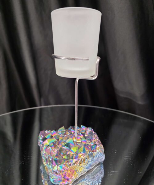 Premium A Grade Rainbow Candle No. 3 Quartz Cluster Druzy / 1 Cup Tealight Holders 392g H17xW10xD9cm - Image 5