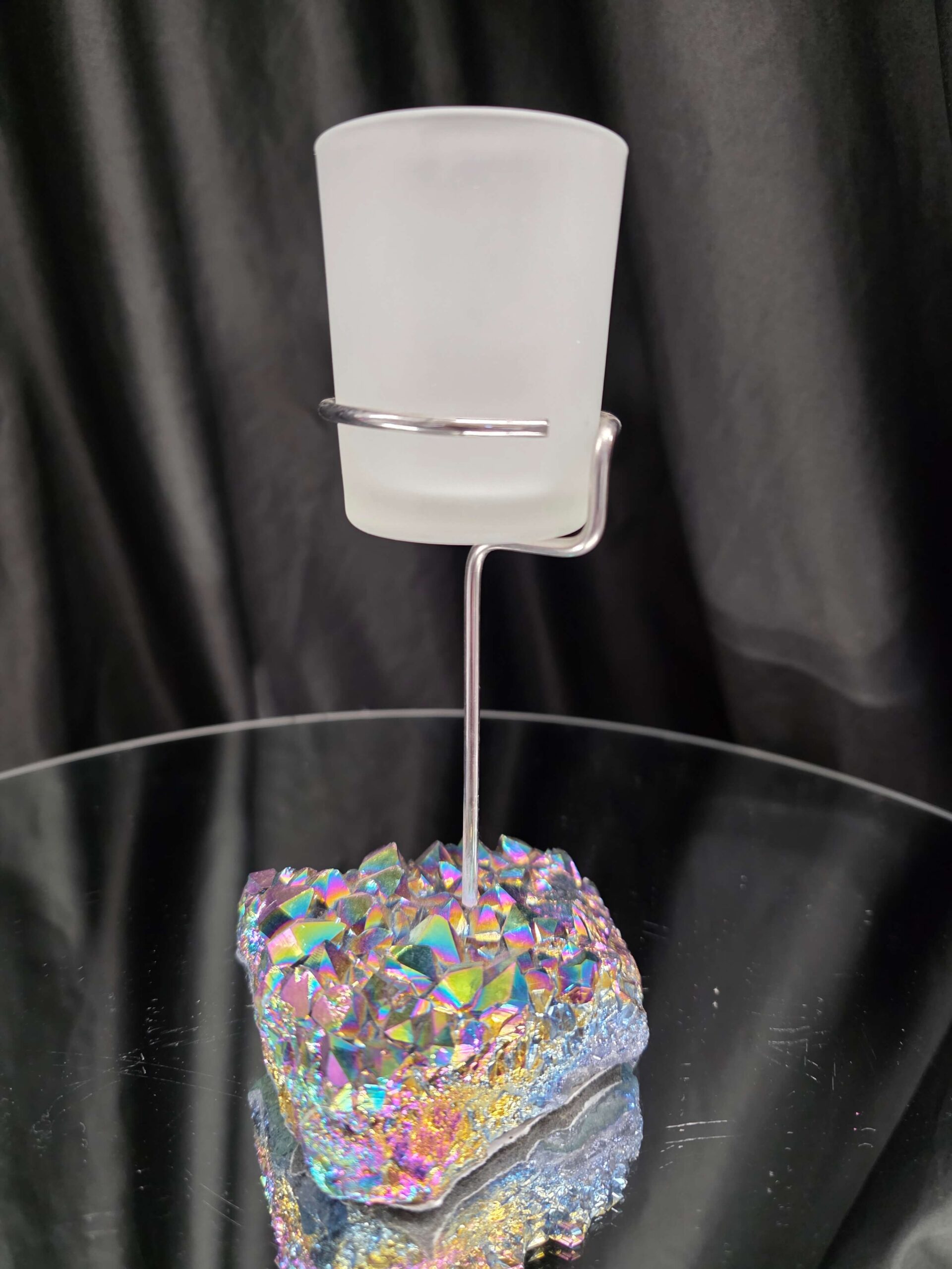 Premium A Grade Rainbow Candle No. 3 Quartz Cluster Druzy / 1 Cup Tealight Holders 392g H17xW10xD9cm - Image 5