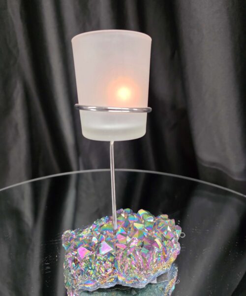 Premium A Grade Rainbow Candle No. 3 Quartz Cluster Druzy / 1 Cup Tealight Holders 392g H17xW10xD9cm - Image 10