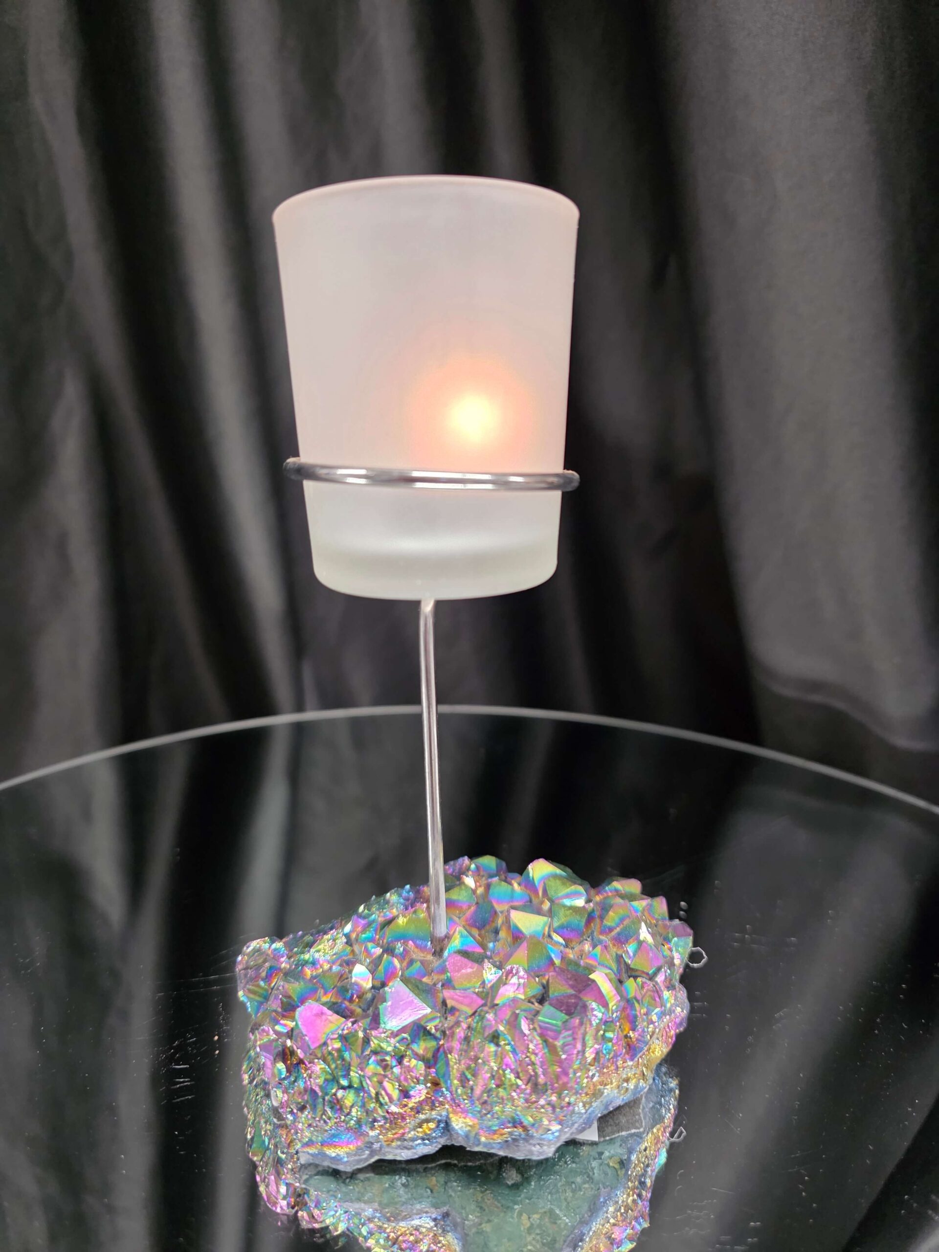 Premium A Grade Rainbow Candle No. 3 Quartz Cluster Druzy / 1 Cup Tealight Holders 392g H17xW10xD9cm - Image 10