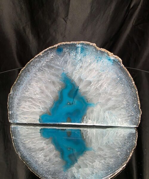 Alternative view of Large Teal Agate End Candle 2 Handpicked 854g H8xW13xD7cm Microcrystalline Quartz Gold Gilded 24ct Gold Tealight Holder