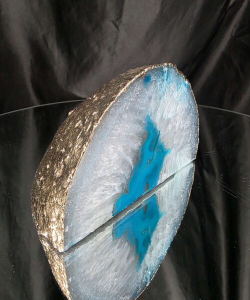 Large Teal Agate End Candle 2 Handpicked 854g H8xW13xD7cm Microcrystalline Quartz Gold Gilded 24ct Gold Tealight Holder - Image 3