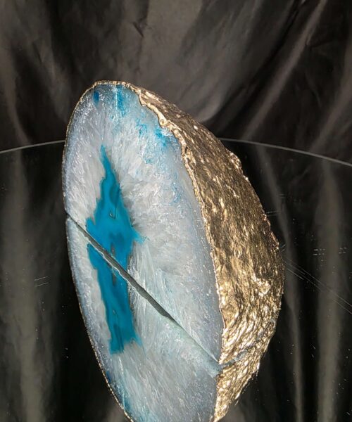 Large Teal Agate End Candle 2 Handpicked 854g H8xW13xD7cm Microcrystalline Quartz Gold Gilded 24ct Gold Tealight Holder - Image 4