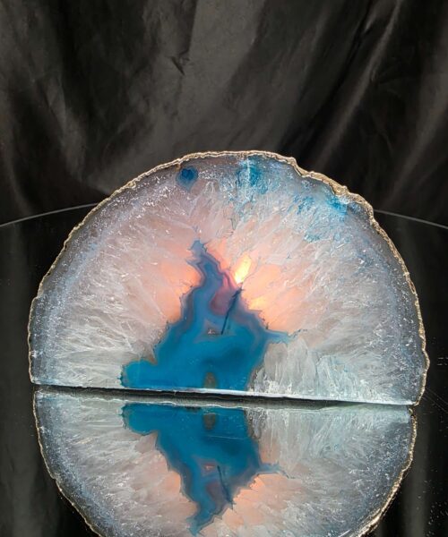 Large Teal Agate End Candle 2 Handpicked 854g H8xW13xD7cm Microcrystalline Quartz Gold Gilded 24ct Gold Tealight Holder
