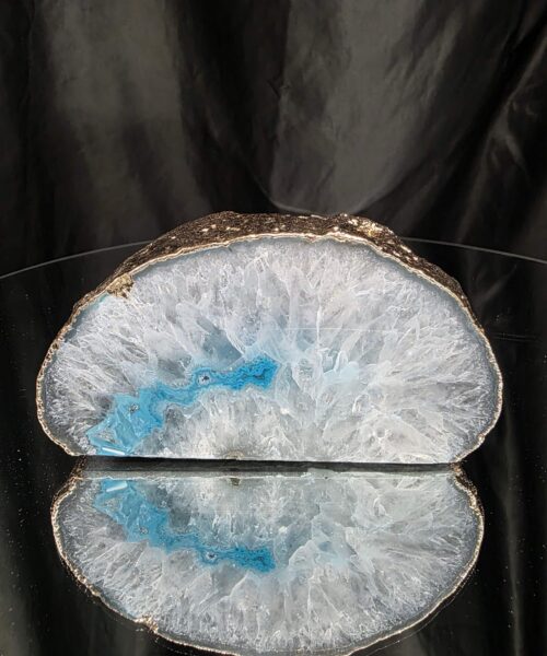 Alternative view of Large Teal Agate End Candle 3 Handpicked 914g H6xW12.5xD8cm Microcrystalline Quartz Gold Gilded 24ct Gold Tealight Holder