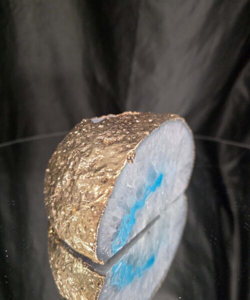 Large Teal Agate End Candle 3 Handpicked 914g H6xW12.5xD8cm Microcrystalline Quartz Gold Gilded 24ct Gold Tealight Holder - Image 3