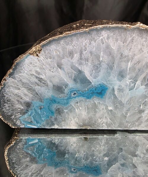 Large Teal Agate End Candle 3 Handpicked 914g H6xW12.5xD8cm Microcrystalline Quartz Gold Gilded 24ct Gold Tealight Holder - Image 8