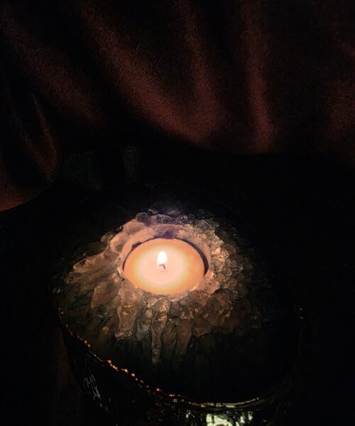 Large Teal Agate Slice Candle 1 Microcrystalline Quartz Gold Gilded 24ct Tealight Holder Ornament 493g H2xW13xD10cm - Image 11
