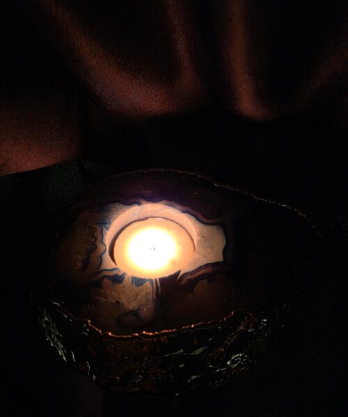 Large Teal Agate Slice Candle 2 Handpicked Quartz Gold Gilded 24ct Tealight Holder Ornament 511g H2xW13xD10.5cm - Image 10